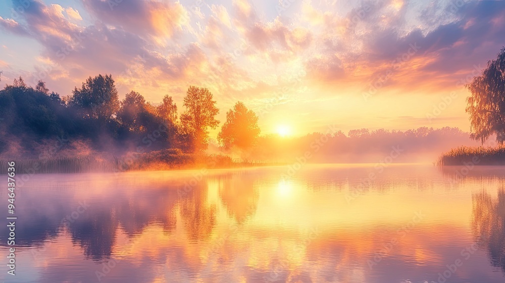 Sunrise over Misty Lake Sunrise over Misty Lake