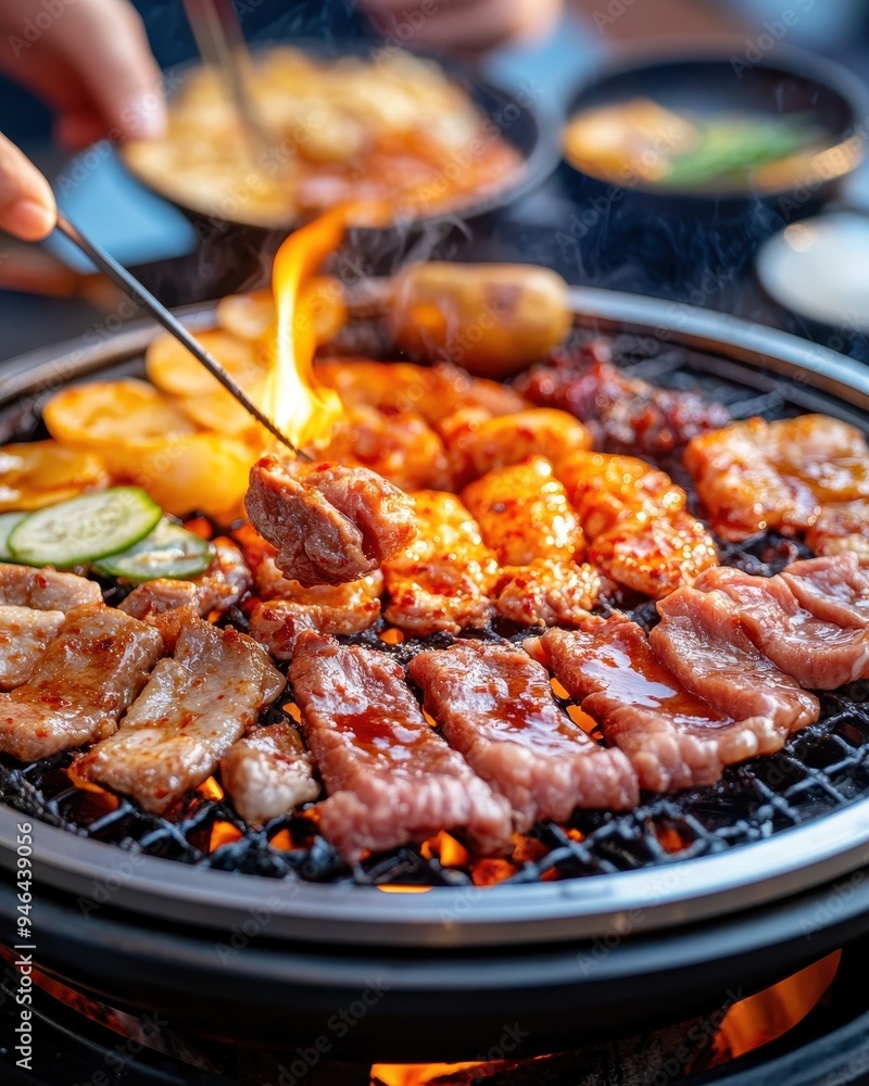 A vibrant barbecue scene showcasing grilled meats and vegetables, perfect for food lovers and cooking enthusiasts. A vibrant barbecue scene showcasing grilled meats and vegetables, perfect for food lovers and cooking enthusiasts.