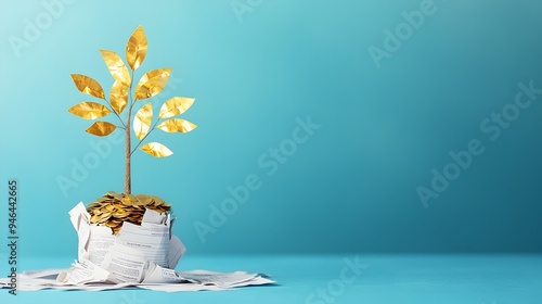 A Golden Tree of Financial Freedom Emerging from Debt Papers photo