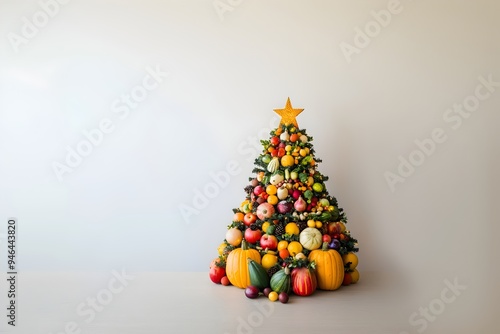 Healthy Holiday Tree with Fruits and Vegetables. Healthy Christmas photo