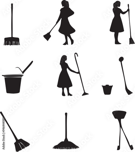 Floor mopping  silhouette on white background 