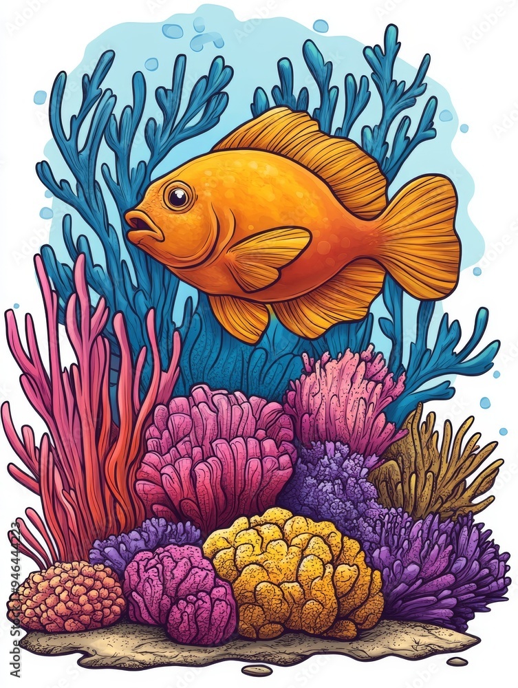 Naklejka premium Orange Fish Swimming Through a Coral Reef