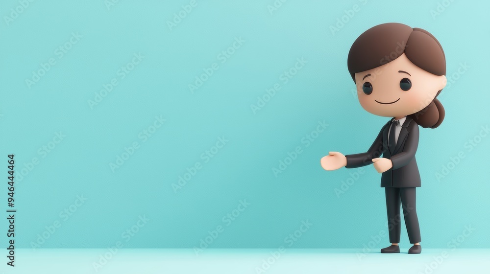 Professional businesswoman shaking hands, confident smile, 3D character illustration Professional businesswoman shaking hands, confident smile, 3D character illustration