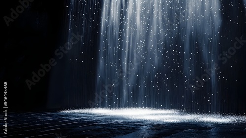 Conceptual image of luminous light cascading down like a tranquil waterfall splashing and diffusing onto a darkened moody surface with ample copy space for text or design overlay