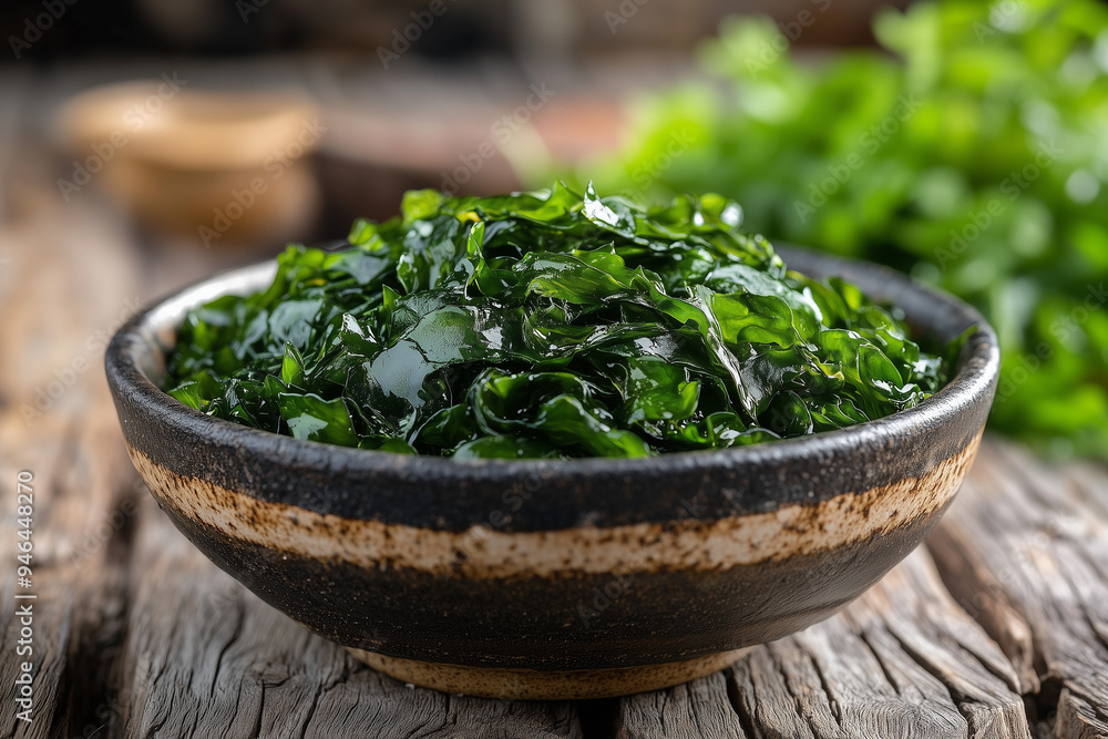 seaweed laver in rustic bowl seaweed laver in rustic bowl
