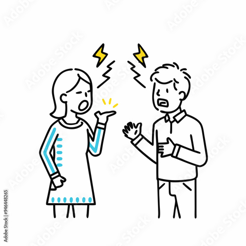 Man and Woman Arguing with Conflict Icons