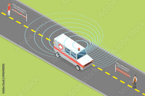 3D Isometric Flat Vector Illustration of Doppler Effect, Sound Source in Motion