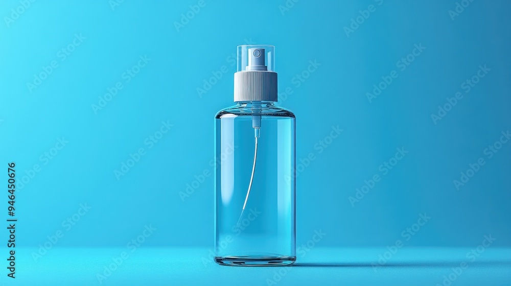 Clear Spray Bottle on Blue Background Clear Spray Bottle on Blue Background