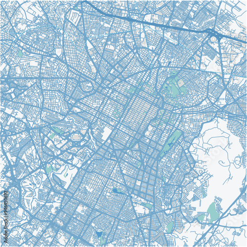 Map of Puebla in Mexico in blue. Contains layered vector with roads water, parks, etc.