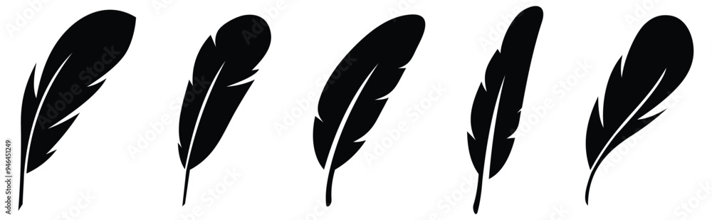 Bird Feather icon set. Feathers vector set in a flat style. Pen icon ...