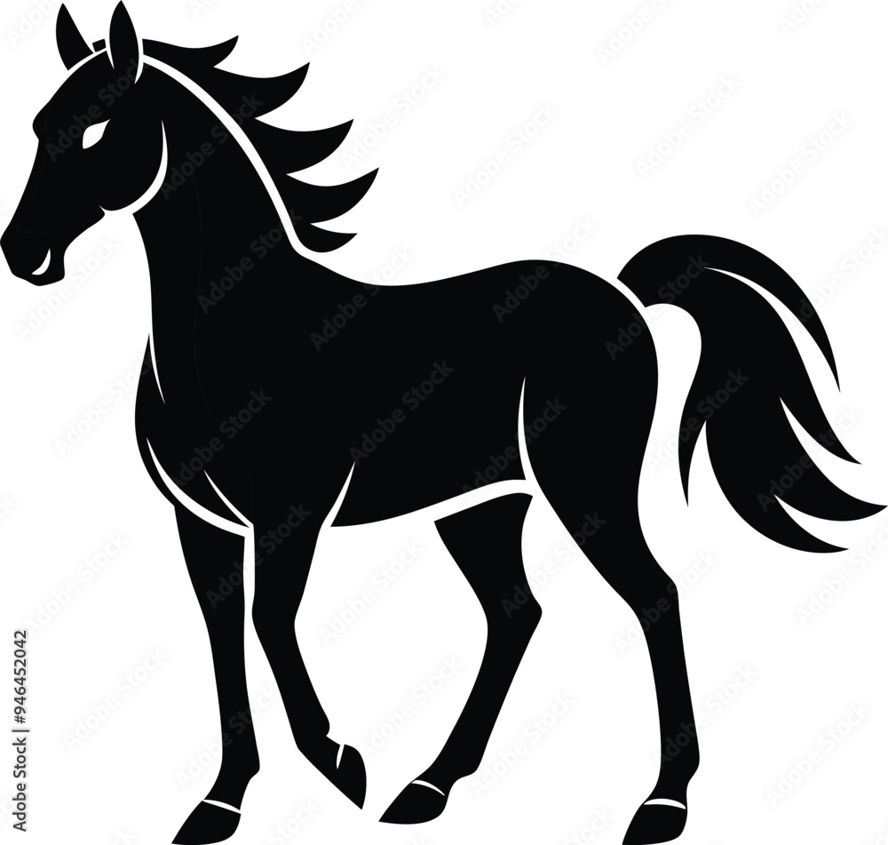Obraz premium Horse silhouette Vector art illustration . Horse ride , horse set .