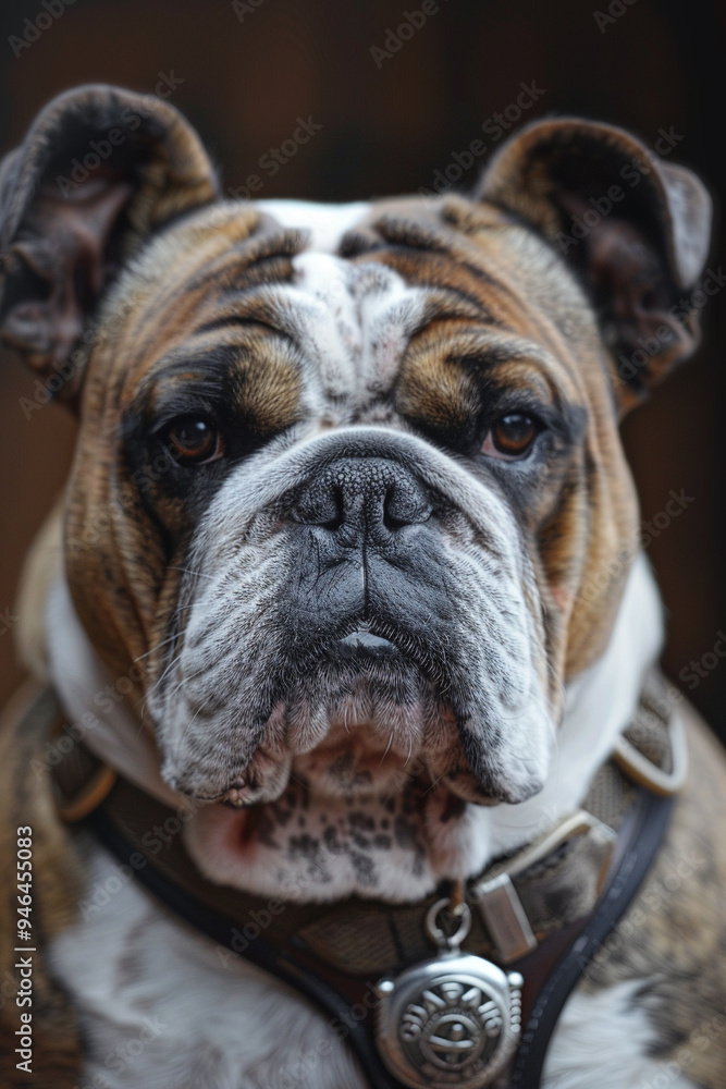 Close-up of a bulldog guard with a badge but loyalty bought by the animal mafia, eyes telling tales of betrayal and corruption, 16k, high quality--s 750 Close-up of a bulldog guard with a badge but loyalty bought by the animal mafia, eyes telling tales of betrayal and corruption, 16k, high quality--s 750