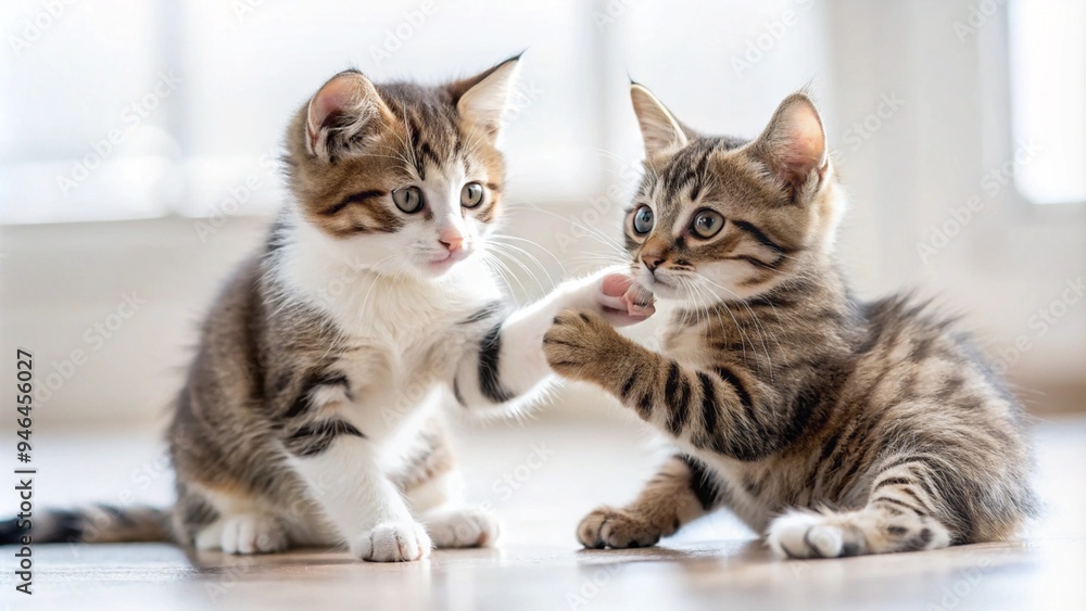 Two cute kittens sitting together on a white background. Two cute kittens sitting together on a white background.
