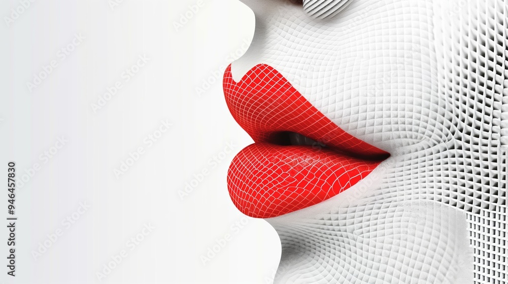 A woman's face with red lips and a white background A woman's face with red lips and a white background
