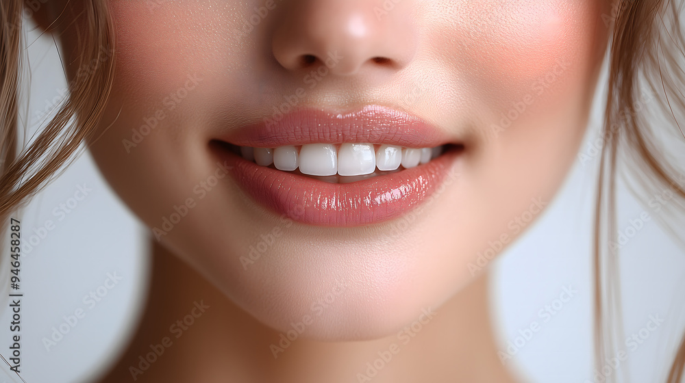 Closeup of a Smiling Woman Applying Lip Gloss Closeup of a Smiling Woman Applying Lip Gloss