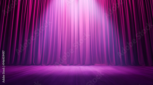 Purple Stage Curtains with Wood Floor - Dramatic Background for Presentation or Product Display