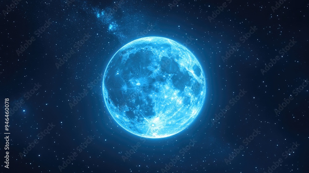 A full blue moon shining brightly in a clear night sky, surrounded by twinkling stars. A full blue moon shining brightly in a clear night sky, surrounded by twinkling stars.