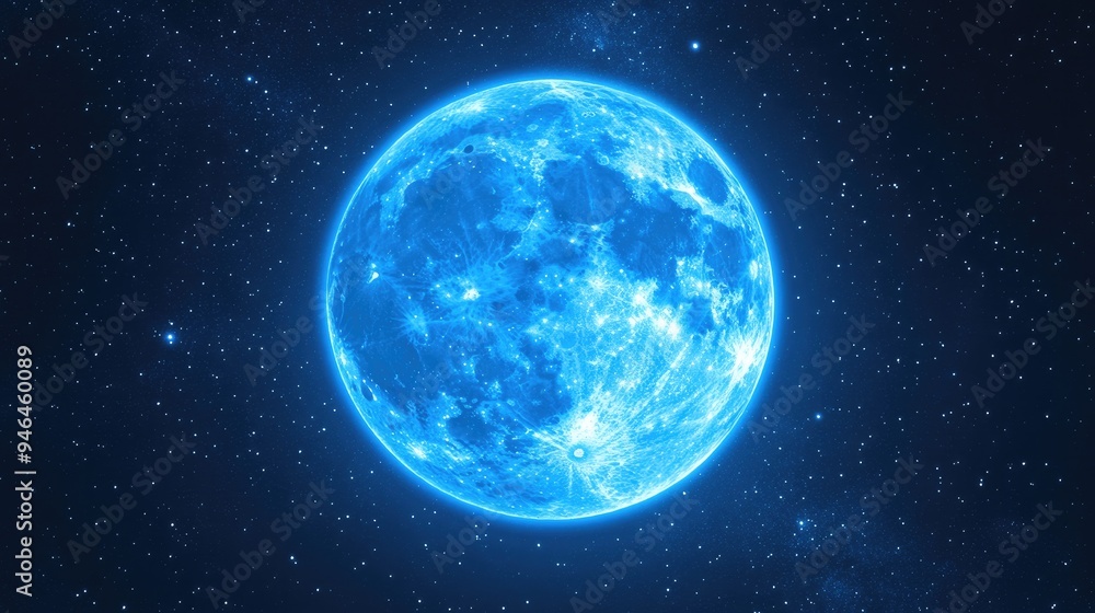 Obraz premium A full blue moon shining brightly in a clear night sky, surrounded by twinkling stars.
