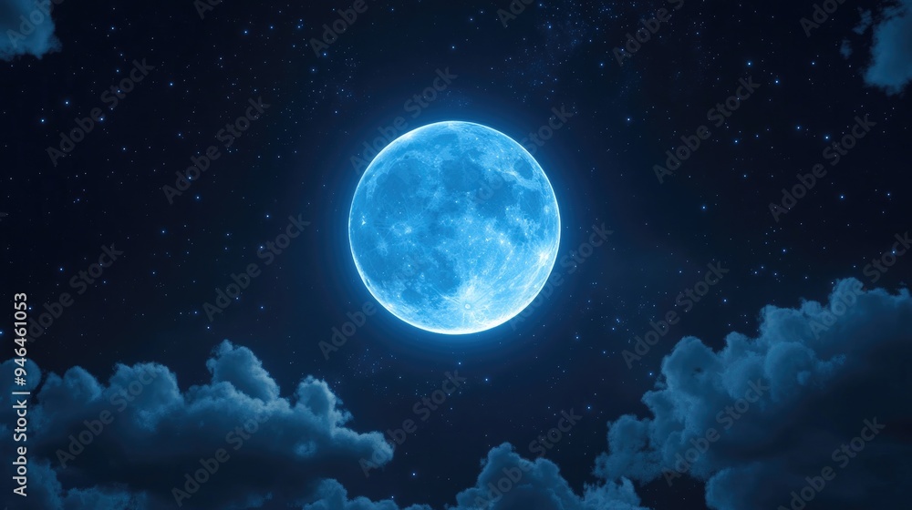 A full blue moon with a few scattered clouds, creating a serene night sky. A full blue moon with a few scattered clouds, creating a serene night sky.