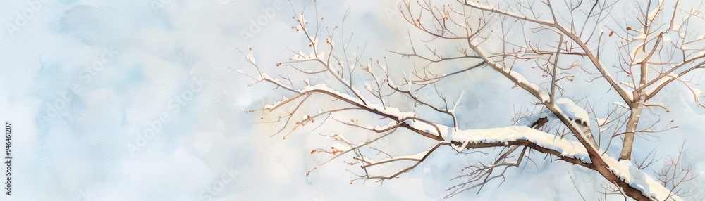 Tree bending under heavy snow, resilience, adaptability, durability, copy space Tree bending under heavy snow, resilience, adaptability, durability, copy space