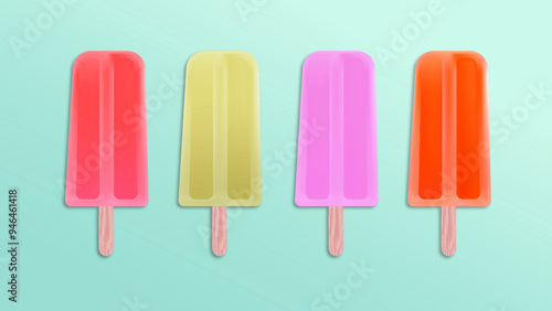 fruit ice cream on a blue background. frozen juice on a stick on a blue texture 