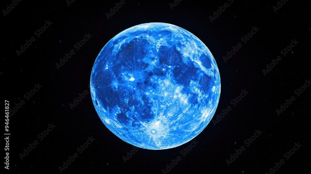 A full blue moon with detailed surface features, shining in the night sky. A full blue moon with detailed surface features, shining in the night sky.