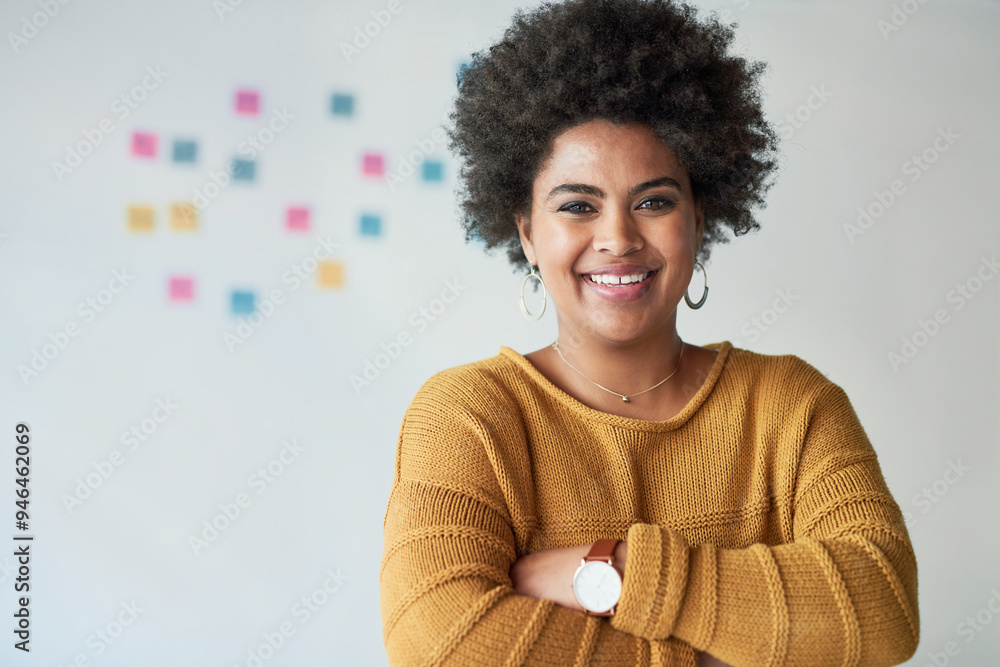 Φωτογραφία African woman, portrait and crossed arms for professional employee, pride and career experience in office