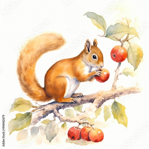 gezeichnetes Eichhörnchen mit Äpfeln Obst und Natur