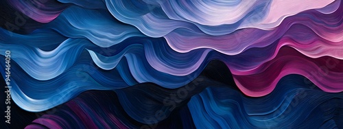 Wallpaper Mural A close-up of an abstract painting with wavy lines in pastel blue, pink, and purple colors. The background is dark grey. In the style of impasto oil paint brush strokes. Torontodigital.ca