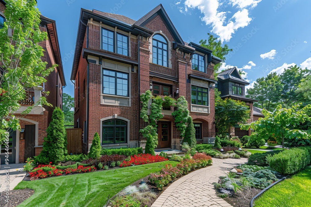 A beautiful brick house in a landscaped neighborhood A beautiful brick house in a landscaped neighborhood