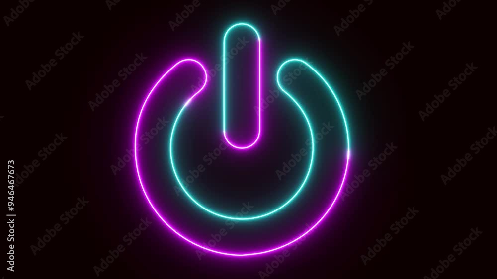Neon power reset button sign animation. Neon power reset button sign animation.