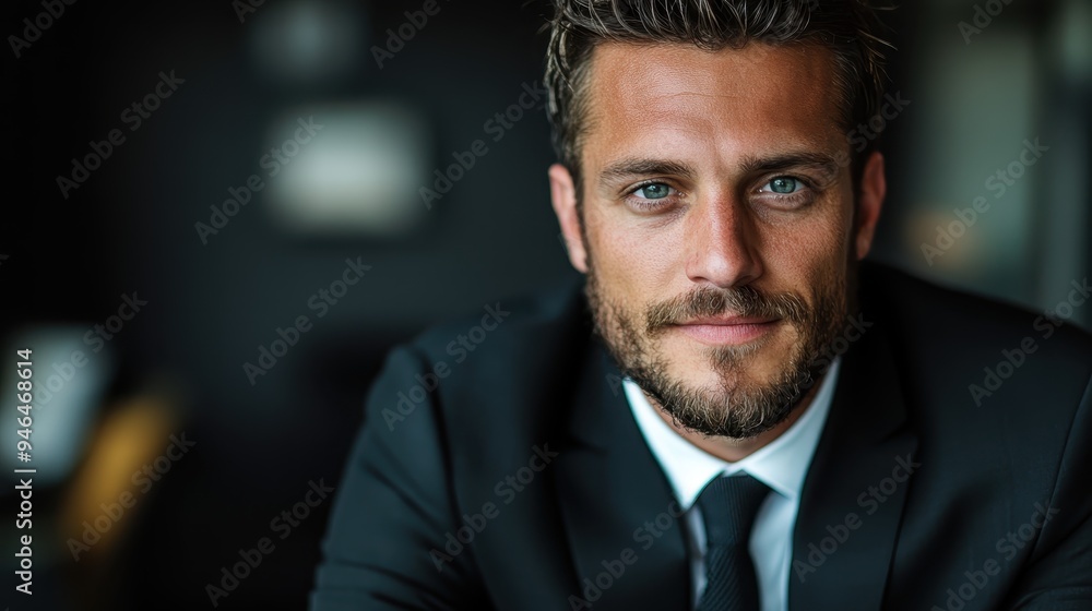 A man with blue eyes and a beard wearing a suit is looking directly at the camera in a room, creating a professional and confident ambiance. A man with blue eyes and a beard wearing a suit is looking directly at the camera in a room, creating a professional and confident ambiance.