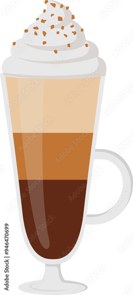 Glass cup with coffee drink with milk ice cream and nuts Glass cup with coffee drink with milk ice cream and nuts