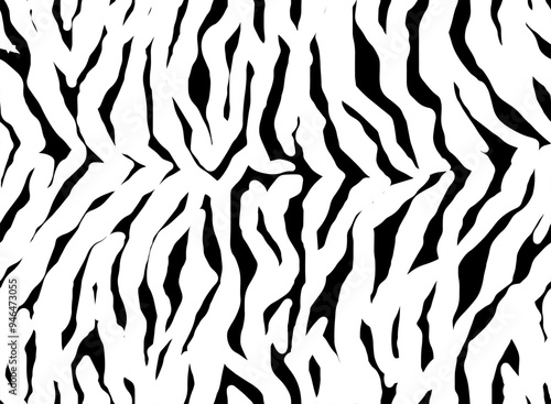Full Seamless Tiger Zebra Pattern Textile Texture. Vector Background. Black and White Animal Skin for Women Dress Fabric Print.
