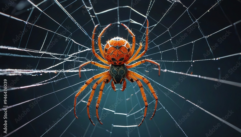 Obraz premium A close-up of a spider spinning its web, with each thread captured in slow motion to emphasize the intricate and delicate process, Generative AI.