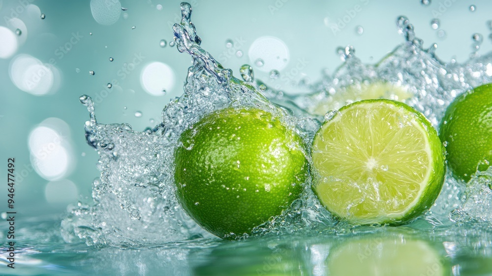 Limes Splashing in Water Limes Splashing in Water