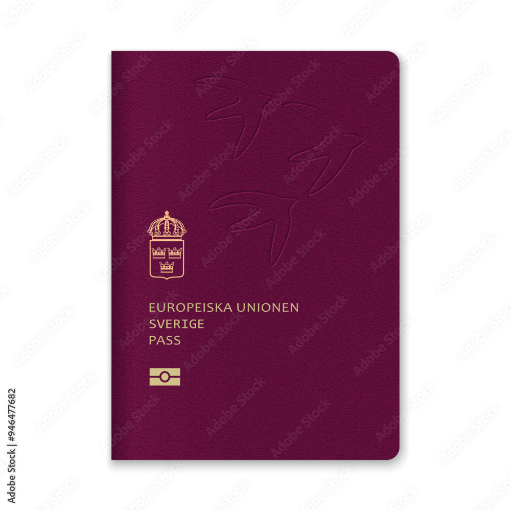 Sweden Passport Cover with Gold Emblem and Text Sweden Passport Cover with Gold Emblem and Text