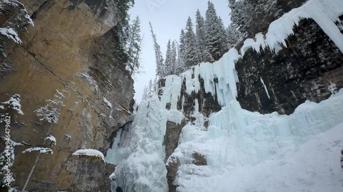 Frozen Waterfall in the winter months of Johnston Park in Alberta, Canada