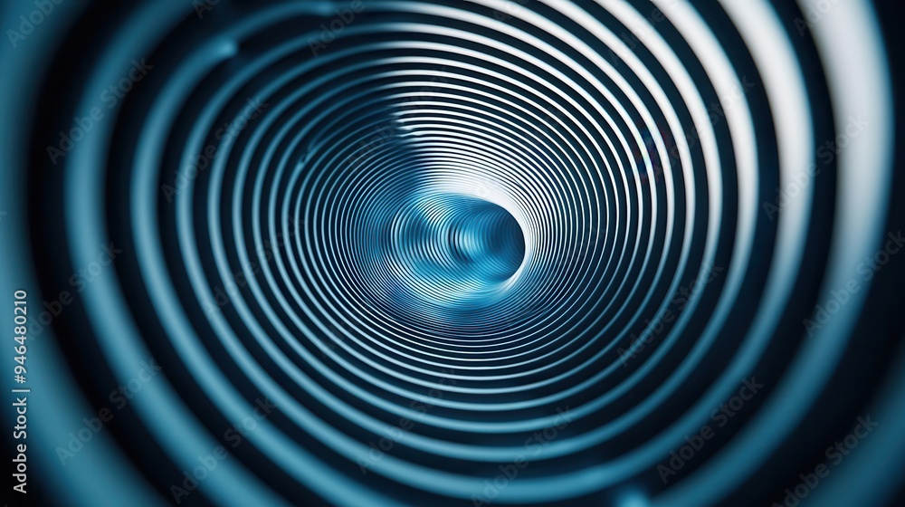 Obraz premium Stage lights arranged in a spiral pattern, cool blue and white tones, hypnotic and surreal atmosphere