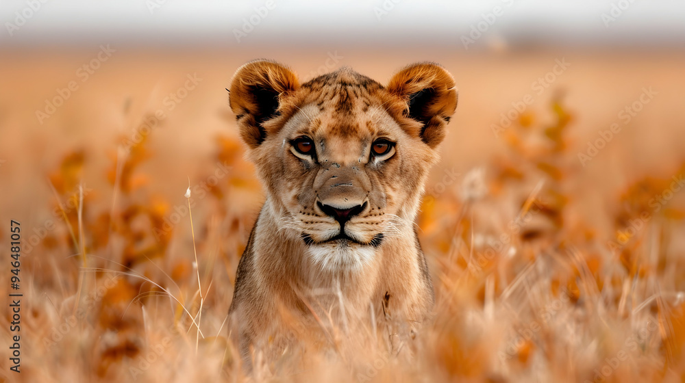 Fototapeta premium Lion Watching Its Prey The Savanna Grassland