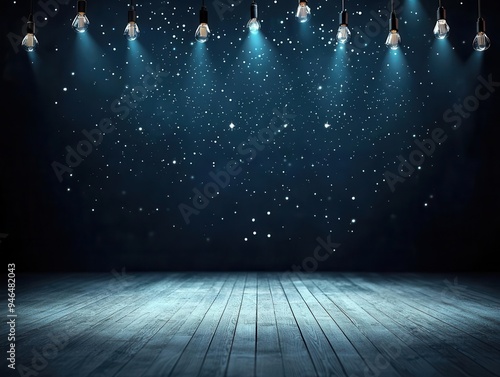 Wallpaper Mural Stage lights in the shape of celestial bodies, starry night backdrop, cool blue tones, serene and mystical mood Torontodigital.ca