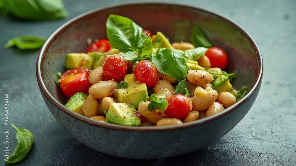 Vegetarian cuisine: Salad with beans and avocado. Vegetarian cuisine: Salad with beans and avocado.