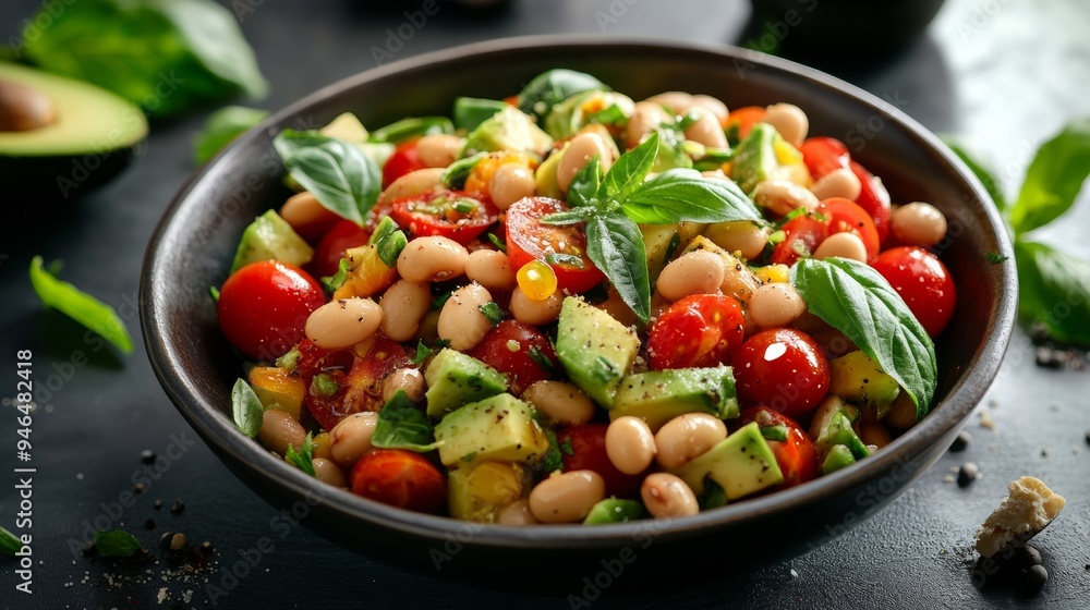 Vegetarian cuisine: Salad with beans and avocado. Vegetarian cuisine: Salad with beans and avocado.