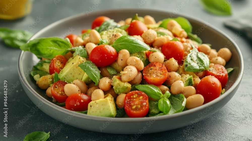 Vegetarian cuisine: Salad with beans and avocado. Vegetarian cuisine: Salad with beans and avocado.