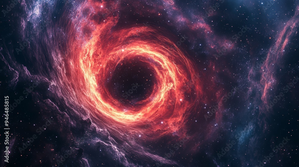 A stunning cosmic visualization depicting a swirling vortex of fiery colors, set against a backdrop of stars and galaxies in the vast universe A stunning cosmic visualization depicting a swirling vortex of fiery colors, set against a backdrop of stars and galaxies in the vast universe