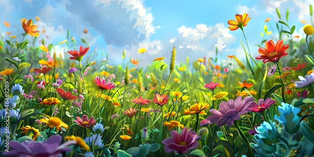 Vivid Spring Meadow Filled with Blossoming Flowers Vivid Spring Meadow Filled with Blossoming Flowers
