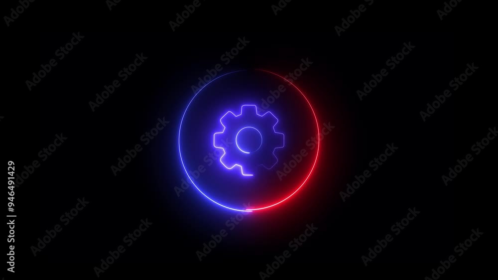 Glowing neon line setting icon with spinning gears icon animated. Technology setting icon concept. neon line gear and networking system. new Glowing neon line setting icon with spinning gears icon animated. Technology setting icon concept. neon line gear and networking system. new