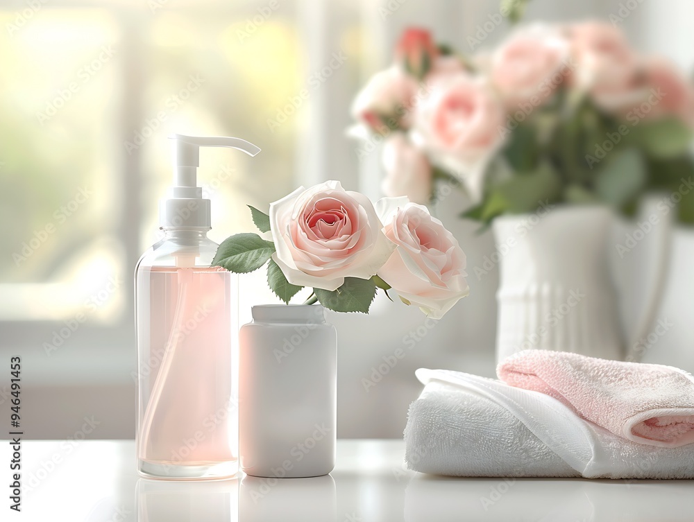 a bottle worth 100 ml is on the table, on the left a small white vase : Generative AI a bottle worth 100 ml is on the table, on the left a small white vase : Generative AI