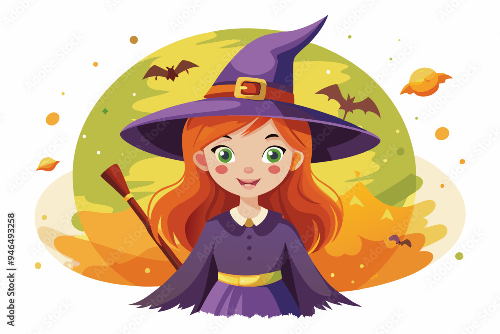 Halloween witch, watercolor clipart illustration with isolated background.
Halloween witch, watercolor clipart illustration with isolated background.