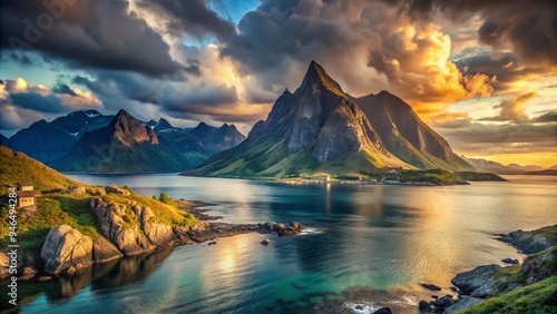 sunset over the Norwegian fjord